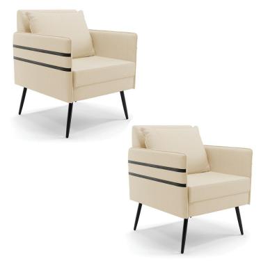 Imagem de Kit 02 Poltronas Linho Pés Palito De Ferro Preto A19 Bege