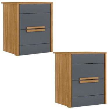 Imagem de Kit 2 Mesas De Cabeceira Dhara 2 Gavetas 51 Cm Freijo Cinza Moval - MO
