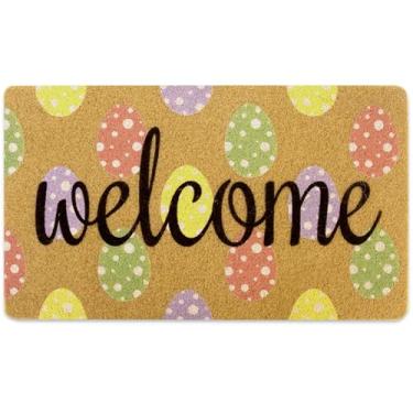 Imagem de Tapete de boas-vindas para porta da frente, entrada externa, ovo de páscoa, capacho divertido para casa, coração, tapete antiderrapante para ambientes internos 43 x 73 cm
