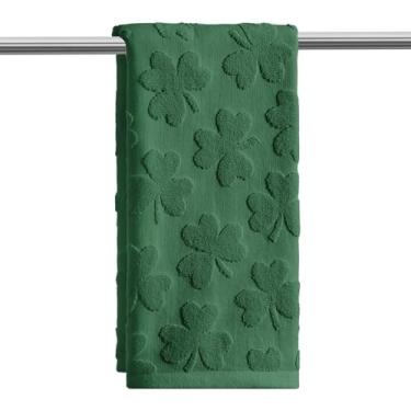 Imagem de Artoid Mode 1 peça de toalhas de mão verde escuro 3D Shamrock Jacquard Patrick para banheiro, 100% algodão macio absorvente toalha de decoração de banheiro, 35 x 74 centímetros