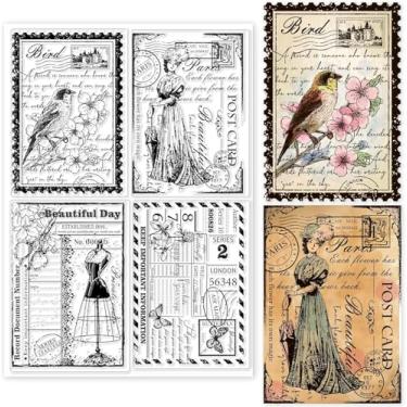 Imagem de Carimbos transparentes de bilhete vintage para fazer cartões, vestido de borboleta, carimbos de silicone transparentes para bricolage, materiais de scrapbook, álbum de cartão de papel em relevo