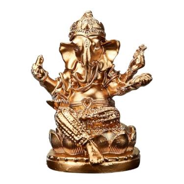 Imagem de Wswqop Estátua do Senhor Ganesha, escultura religiosa de Buda, decorativa, feita à mão, estatueta de Ganesha, ornamento para centro de mesa de TV ou, Dourado 4.7x4.2x6cm