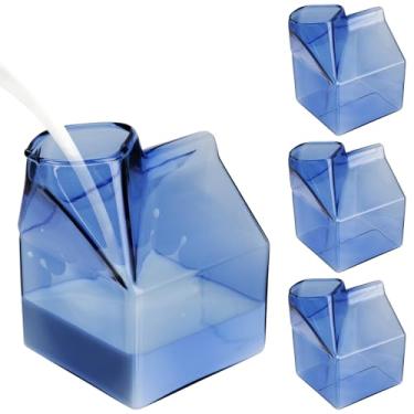 Imagem de Caixa de vidro para leite, jarra de creme azul, 4 peças, mini recipiente de 350 ml para leite espumado, opção de presente para amigos, vizinhos, crianças, copo de leite para cafeteria