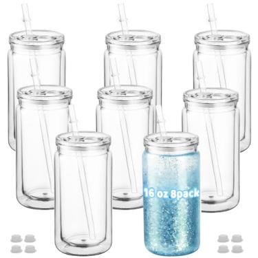 Imagem de ZONEGRACE Copo de globo de neve de plástico de 473 ml, copo de globo de neve de parede dupla com orifício pré-perfurado, potes de plástico para globo de neve com glitter DIY (transparente) (8)