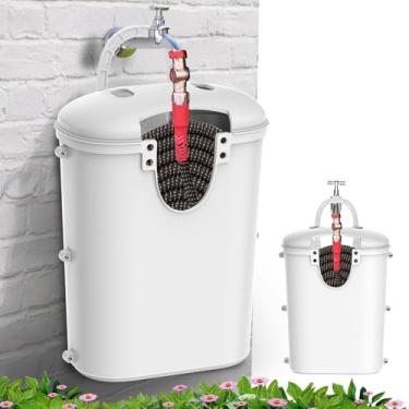 Imagem de Riokko Balde de suporte de mangueira de jardim, armazenamento de mangueira, armazenamento de mangueira de água para o exterior, caixa de mangueira serve para mangueiras de aço inoxidável de 25 pés