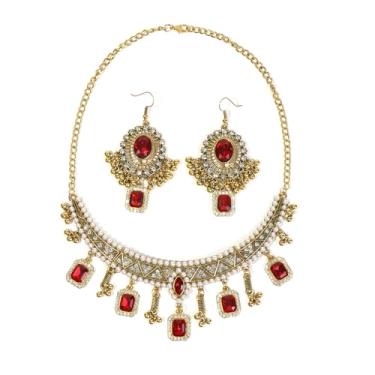 Imagem de NewZenro Brincos retangulares com pingente de borla com contas CZ cristal imitação pérola em camadas conjunto de colar para mulheres vintage indiano moda tradicional moda moda Bollywood joias, Medium