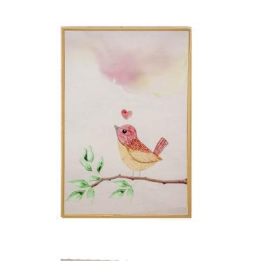 Imagem de Quadro Infantil Passarinho 20,5×30,5 cm – Moldura Filete Tendência sem Vidro, Arte Delicada para Quartos de Bebê