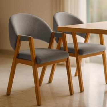 Imagem de Kit 2 Cadeiras de Jantar Noah com Braço Madeira Maciça Linho Estofada 