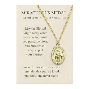 Imagem de Aonklot Colar de medalha milagrosa de ouro virgem maria colar com pingente de fé religiosa católica, presentes de batismo, presentes de Natal, Large, Sem Pedra Preciosa