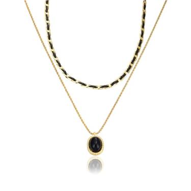 Imagem de TONLUYAX Colar de pilha de ouro para mulheres, colar de duas camadas, joias modernas em dois tons, acessórios modernos, Medium, Cobre, Sem Pedra Preciosa