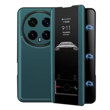 Imagem de FWYANZH Capa flip para Honor Magic 8 Pro/8, janela de visão clara e inteligente, capa fina de couro vegano, função de suporte, capa de proteção à prova de choque, verde, 8