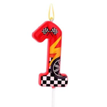 Imagem de Velas Aniversário com Tema Corrida, Velas com Números Corrida Design Roda Xadrez Vermelho Preto e Branco Decorações de Bolo Aniversário Adequadas para Festas Infantis (1)