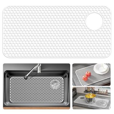 Imagem de Bestjing Protetores de pia de silicone para pia de cozinha - acessório protetor de cozinha de 72 x 36 cm, tapete antiderrapante resistente ao calor para parte inferior da fazenda porcelana aço