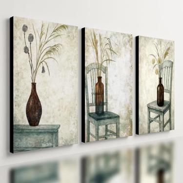 Imagem de Kit 3 Quadro Decorativo Vintage Floral Pintura Retro Plantas Qualidade Premium Luxo (40x28cm)