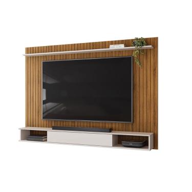 Imagem de Painel Rio Com Ripas E Prateleira Freijó Com Off White