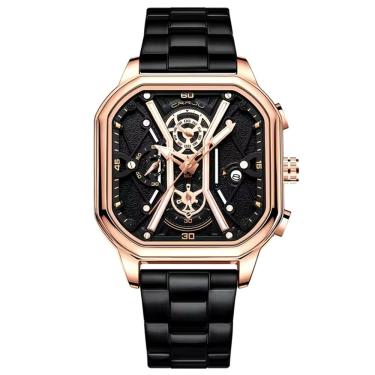 Imagem de Relógio Masculino de Quartzo em Aço Inoxidável Impermeável Design Quadrado Luminoso