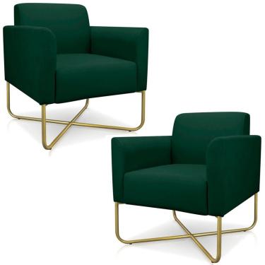Imagem de Kit 2 Poltronas Isabella Base X Suede Verde dourado