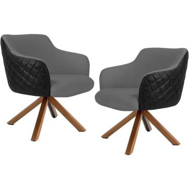 Imagem de Kit 02 Poltronas Base Giratória Linho Cinza Corano Preto