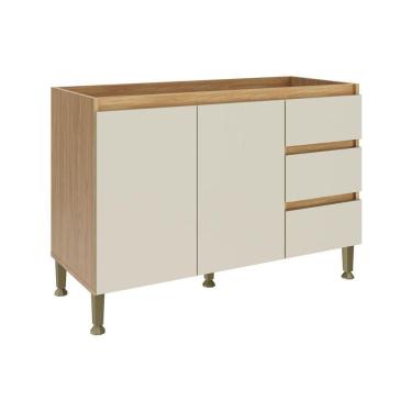 Imagem de Balcão De Cozinha Rebeca C- 2 Portas E 3 Gavetas S- Tampo 120cm Mel-off White - Movelbento