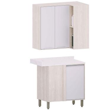 Imagem de Kit Armário Aéreo E Balcão Canto Reto Para Cozinha Atenas Cinza Cristal