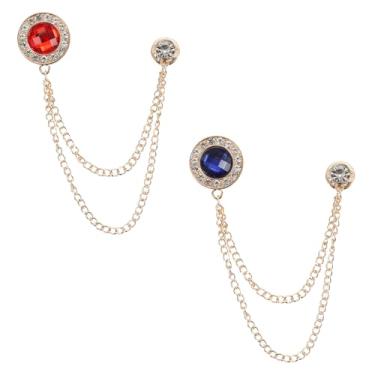 Imagem de PATIKIL Alfinetes de broche de corrente de pedras preciosas, 2 peças de broche de corrente de pendurar broche de terno com borla de cristal redondo crachá de lapela para mulheres e homens, camisas de