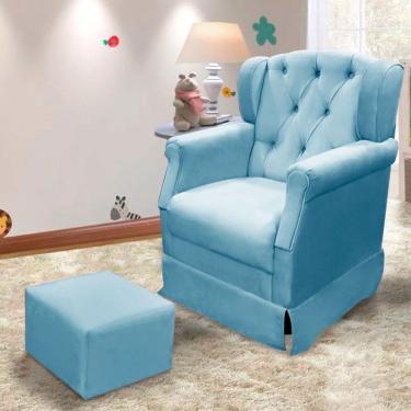 Imagem de Poltrona Cadeira De Amamentação Balanço + Puff Ternura Material Sintético Azul - Speciale Home Azul