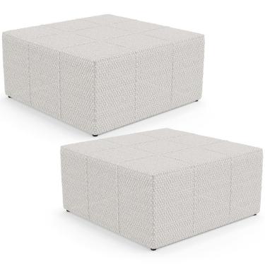 Imagem de Kit 02 Puffs Decorativos Para Sala De Estar Quadrado Milano 90x90 W01 Bouclê Cru - Lyam Decor