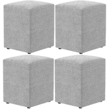 Imagem de Kit 04 Puffs Quadrado L02 Decorativo Bouclê Cinza