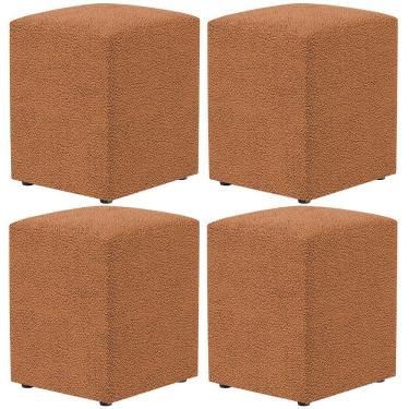 Imagem de Kit 04 Puffs Quadrado Decorativo Sala De Estar L02 Bouclê Terracota - Lyam Decor