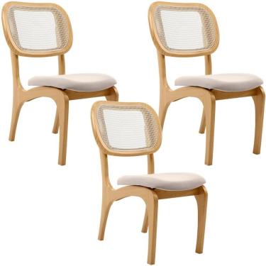 Imagem de Kit 3 Cadeiras Para Sala De Jantar Estofada E Tela Mariah L02 Seude Bege