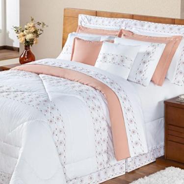 Imagem de Edredom + Jogo de Cama 200 Fios Damasco Queen 15 Peças 100% Poliéster 