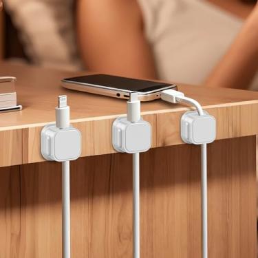 Imagem de Pacote com 6 clipes de cabo magnéticos, suportes de cabos adesivos fortes para gerenciamento de mesa e carro, organizador universal de fios para carregador de telefone, computador, TV, câmera (preto)