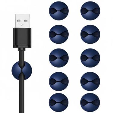 Imagem de Clipes de cabo, suporte de cabo, clipes adesivos, suporte de fio para gerenciamento de cabos, carregador de telefone, mesa, parede, mesa de cabeceira e escritório, azul, 10 peças