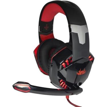 Imagem de Fone de Ouvido Gamer KP-455A com LED, Microfone Flexível, 50mm, Cabo 2m, Preto e Vermelho