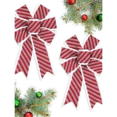 Imagem de 2 peças de laços de Natal para guirlanda, arco de guirlanda de Natal para decoração de cerca de parede da porta da frente listras vermelhas brancas e arcos para decoração de casa de festa de Natal