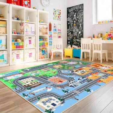 Imagem de Bolacrom Tapetes infantis para sala de jogos, 20 x 25 m, tapete de carro para crianças, tapete de brincar com suporte sem seda, tapetes infantis laváveis para sala de aula, tapete educativo para sala
