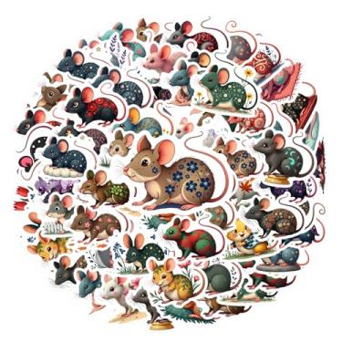Imagem de 50 peças de mouse animais fofos elementos da natureza adesivos de brinquedo animais desenhos animados para mala, geladeira, telefone, bagagem, laptop, guitarra, carro, adesivo, brinquedos, caderno