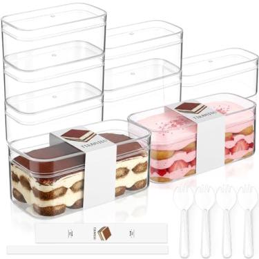 Imagem de Blushtier Embalagem com 25 recipientes de tiramisu de 400 ml com tampa, garfos e adesivos, copos de sobremesa transparentes de plástico descartáveis, copos de sobremesa transparentes para pudim