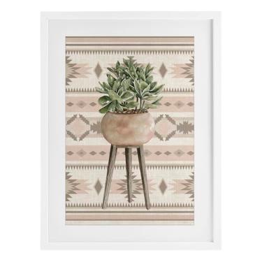 Imagem de Stupell Industries Planta asteca verde planta branca impressão emoldurada sob vidro, design por Cindy Jacobs, 20 x 14