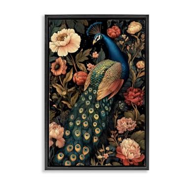 Imagem de Stupell Industries Arte de parede em tela flutuante emoldurada cinza pavão vintage em flores, design por Petal Prints Design, 25 x 17