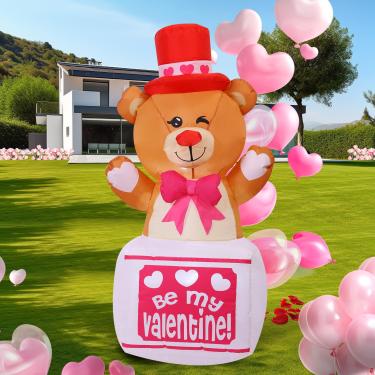 Imagem de HZGDEJTG Urso De 4 Pés Em Pé Na Caixa De Presente Dia Dos Namorados Decoração Inflável Ao Ar Livre Com Luzes Led Embutidas Para Festas De Fim De Ano, Gramado, Decoração Ao Ar Livre De Quintal