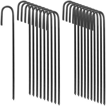 Imagem de LEXININ J Estacas de vergalhão, estacas de barraca de 40 cm, ganchos pretos J para chão, cerca de arame, jardim, 20 peças