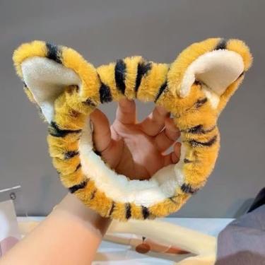 Imagem de Fitas de cabelo femininas de maquiagem – Linda faixa de cabelo de tigre amarela para lavar o rosto e cuidados com a pele