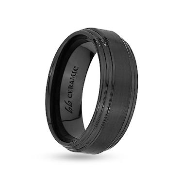 Imagem de Boston Bay Diamonds Aliança de casamento masculina de cerâmica preta unissex ajuste confortável ou anel moderno - 6 mm, 7 mm e 8 mm - escolha de estilo, Metal