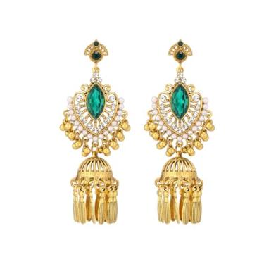 Imagem de Brincos femininos antigos Jhumki Jhumka com contas de borla, pingente de pérola, strass, indiano, étnico, tradicional, bollywood, candelabro, joia, boho, joia de casamento para noiva, 95*35mm, Strass