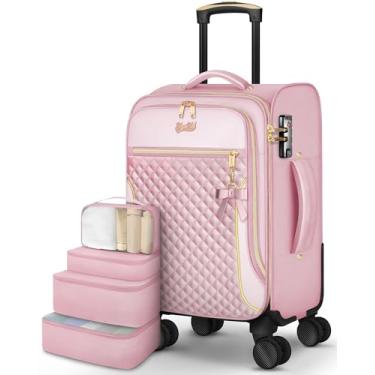 Imagem de Mala de mão aprovada por companhias aéreas de 56 x 35 x 23 cm, mala macia de 50 cm com 4 peças, bagagem leve para mulheres com trava TSA e 4 rodas giratórias, malas de mão laterais macias para viagens