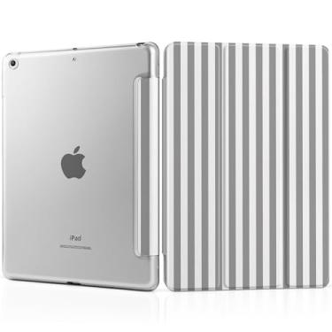 Imagem de MEEgoodo Capa para iPad de 10,2 polegadas, capa para iPad 9ª geração 2021/8ª geração 2020/7ª geração 2019, capa para tablet com textura de seda e capa traseira de PC, listras cinzas