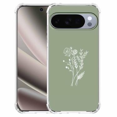 Imagem de Flor verde sálvia estética minimalista arte padrão botânico, capa protetora de TPU macio para Google Pixel 10/10 Pro