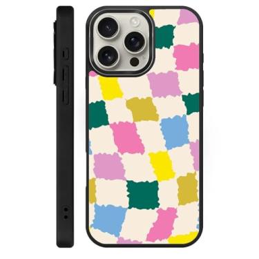 Imagem de Zhhoya Capa para iPhone 16 Pro Max, bonito tabuleiro de xadrez com estampa colorida preta compatível com MagSafe capa rígida protetora para mulheres, homens, meninos e meninas