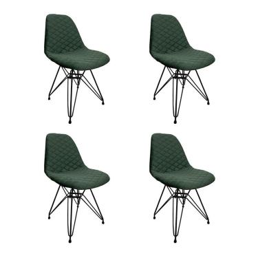 Imagem de Kit 4 Cadeiras Jantar Estofadas Verde Eiffel Eames Base Ferro Preto - Cor: Marrom